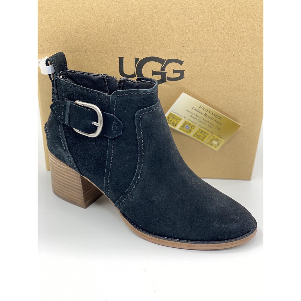 UGG Leahy Bootie Women's 9.5 • New in Box • Black Suede Sheepskin Lined